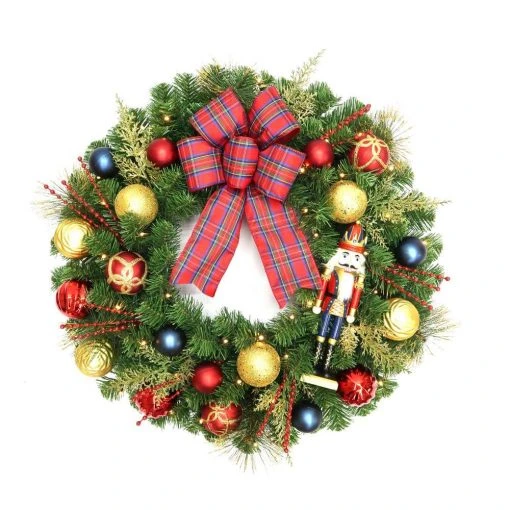 Home Accents Holiday 30 in. Festive Nutcracker Battery Operated Pine LED Pre-Lit Artificial Christmas Wreath with Timer -HOME ACCENTS HOLIDAY Sales home accents holiday christmas wreaths 22ne50006 64 1000 1
