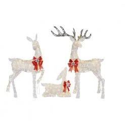 Home Accents Holiday Set Of 3 Warm White LED Deer Family Holiday Yard Decoration