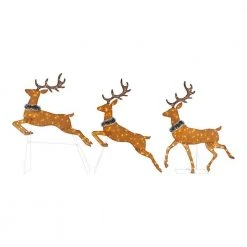 Home Accents Holiday 58 in Warm White LED 2D Set Of 3 Deer Holiday Yard Decoration