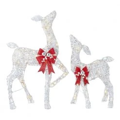 Home Accents Holiday 2-Piece Warm White LED Doe and Fawn Holiday Yard Decoration