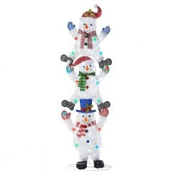 Home Accents Holiday 7 ft Cool White LED 3 Stacked Snowmen Holiday Yard Decoration