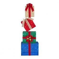 Home Accents Holiday 4.5 ft LED Stacked Gift Box Set Holiday Yard Decoration