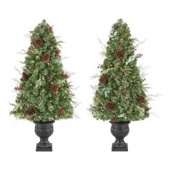 Home Accents Holiday 5 ft Woodmore Potted Christmas Tree 2-Pack
